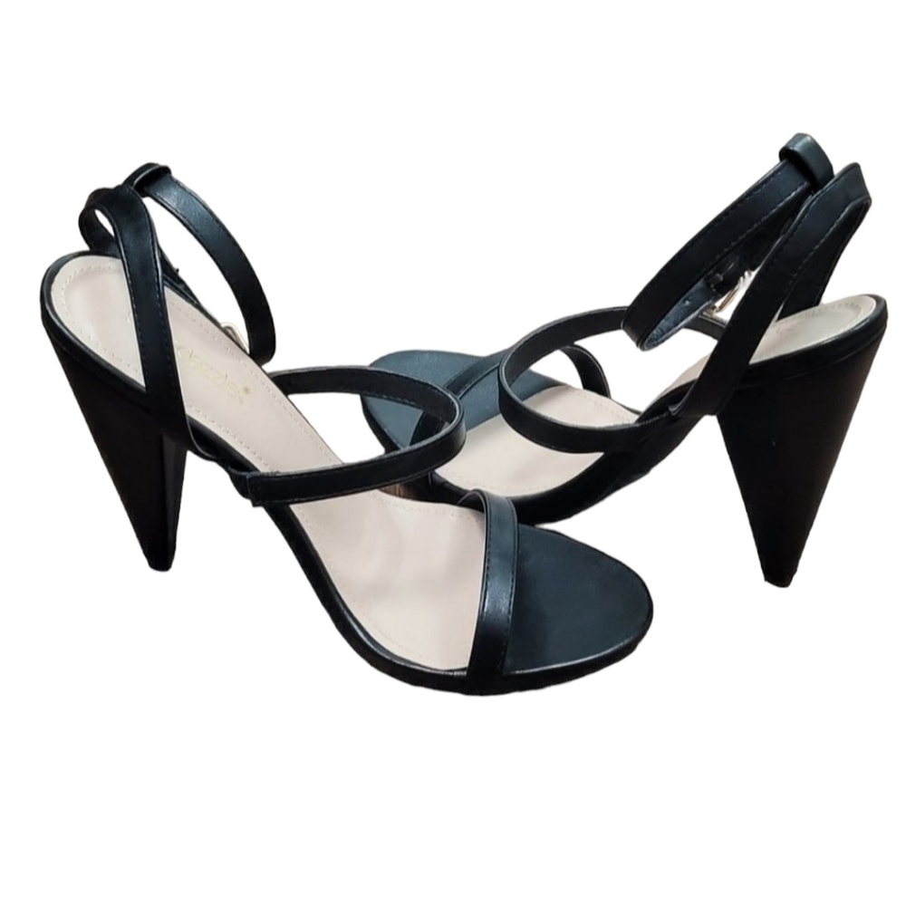 👠Shoe Dazzle 5" Cone Heel Black Paislee Sandals Shoes Size: 9